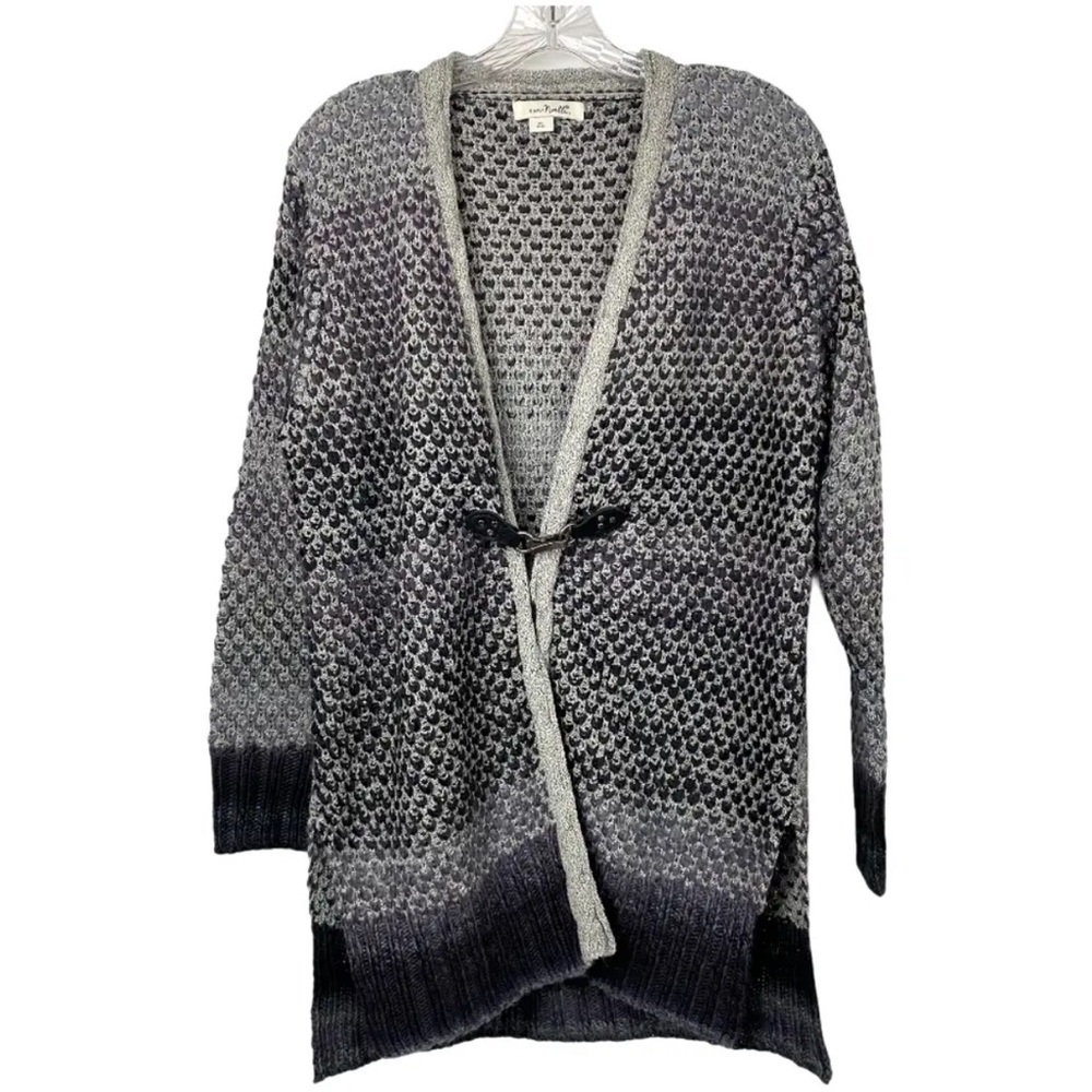 SIMPLY NOELLE Chevron Knit Cardigan Gray Black Grey & Dark Academia EUC